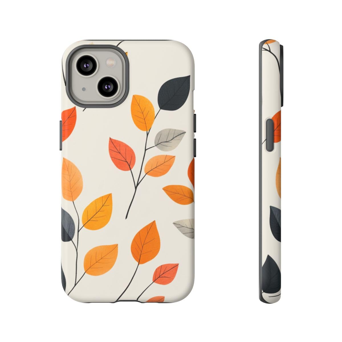 Coque rigide iPhone 14 feuilles d'automne orange protection mate antichoc