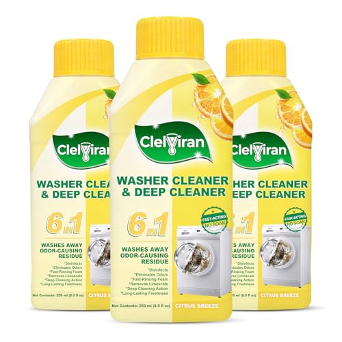 Image of Washing Machine Cleaner Liquid, Powers Away Odor Causing Residue and Grime Deep Inside Pump, Valve and Hoses, 6 in 1 HE Washer Descaler (3 Pack)