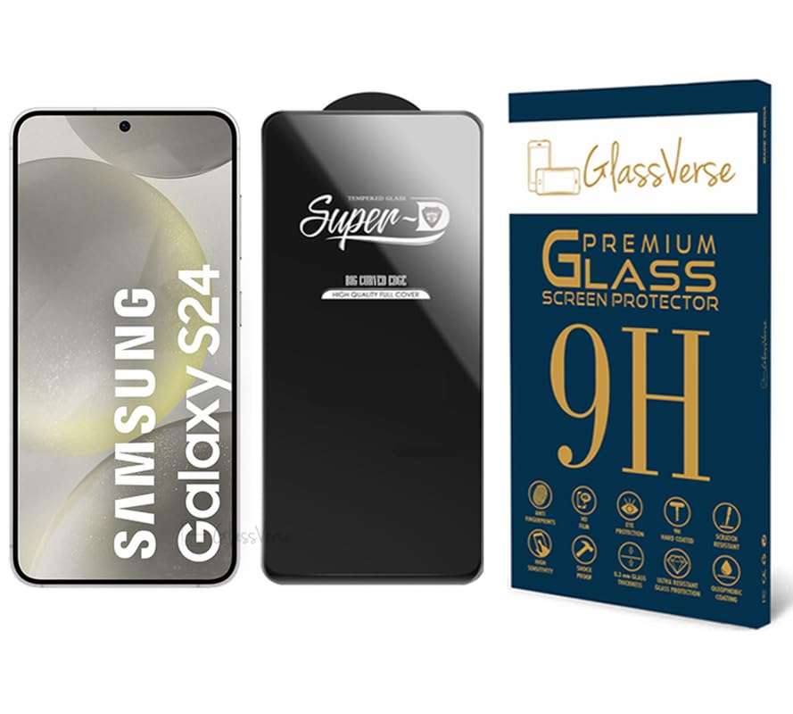 Image of GlassVerse FingerPrint Compatible HD Oleophobic Tempered Glass For Samsung Galaxy S24 (PACK OF 1) with Free Installation Kit Full screen Coverage - 6.2 inch