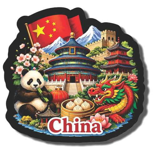 Image of CVANU China Country Landmark Theme 2pcs MDF Fridge Magnet - Wooden Travel Souvenir Refrigerator Decorative Collectible Magnet