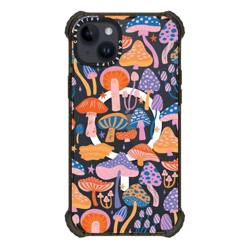 Coque iPhone 14 Plus CASETiFY Ultra Impact MagSafe Noir brillant Champignons