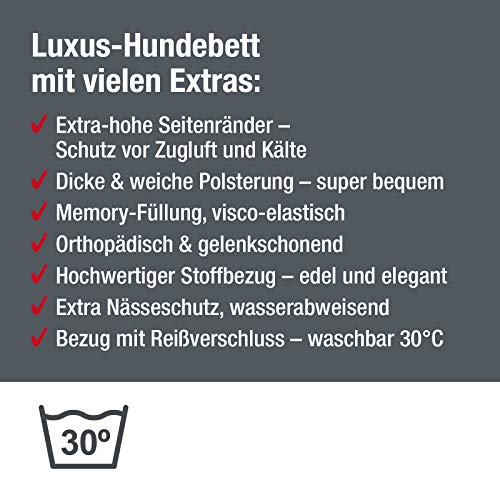 JAMAXX Premium Hundebett - Orthopädisch Memory Visco Füllung, Extra-Hohe Ränder, Waschbar, Hochwertiger Stoff mit viel Eleganz, Hundesofa PDB2018 (M) 90x70 grau
