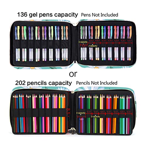 Qianshan Pencil Case Holder Slot - Holds 202 Colored Pencils Or 136 Gel Pens With Zipper Closure - Large Capacity Polyester Pen Organizer For Watercolor Pens Or Markers - Perfect For Artist Daisy #TOP4