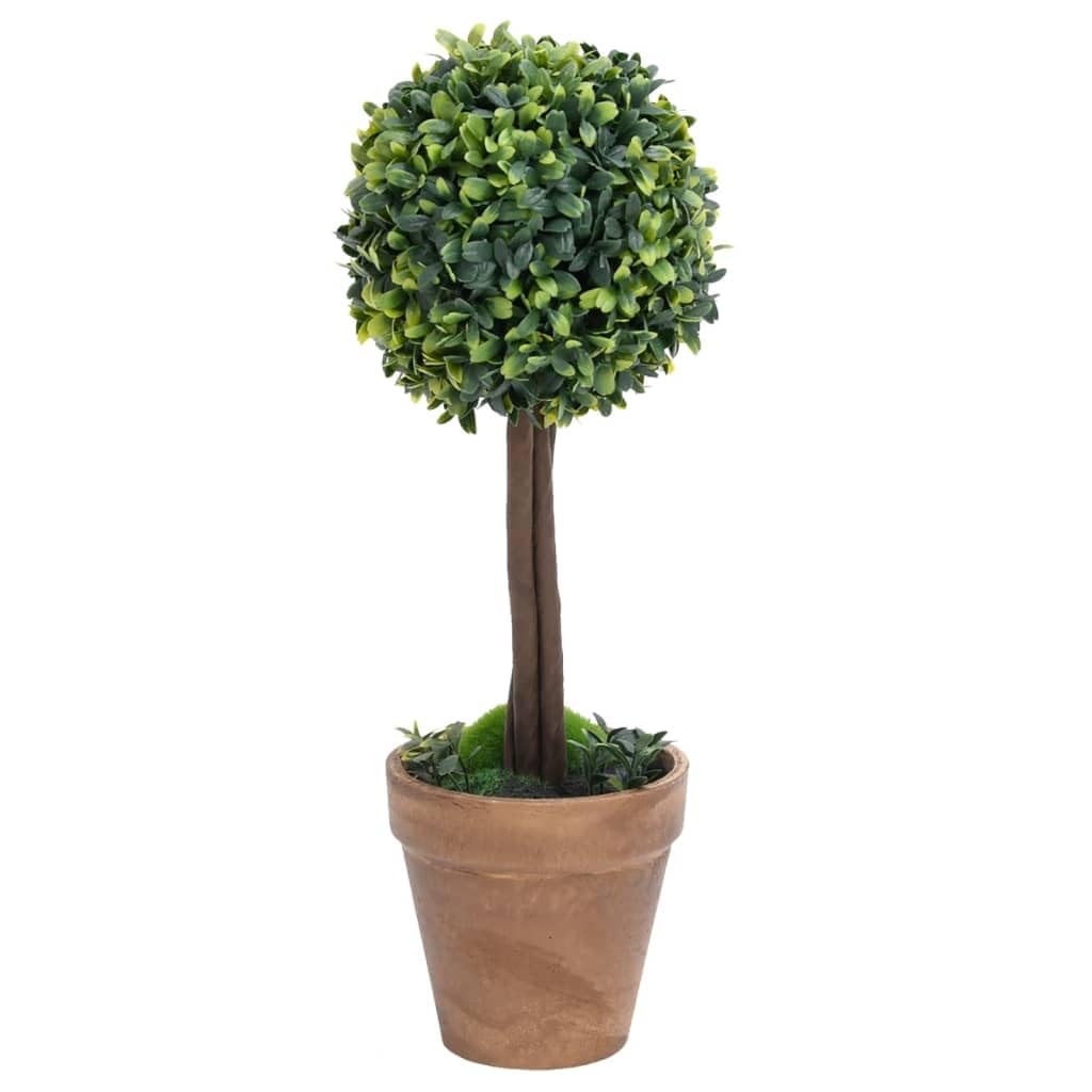 vidaXL 2X Plantas de Boj Artificial Forma Bola Maceta Adorno Árbol Topiario Planta Decoración Jardinera Macetero Jardín Patio Exterior Verde 41 cm