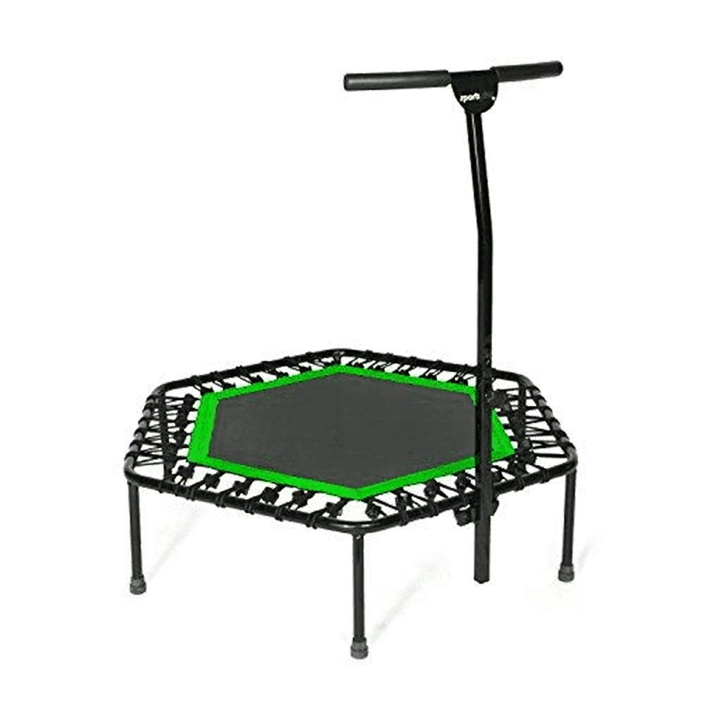 SportPlusFitness Trampoline for Home, Also with Folding Function, with Grab Bar (5-Way Height Adjustable), Soft Rubber Rope Suspension, Very Quiet