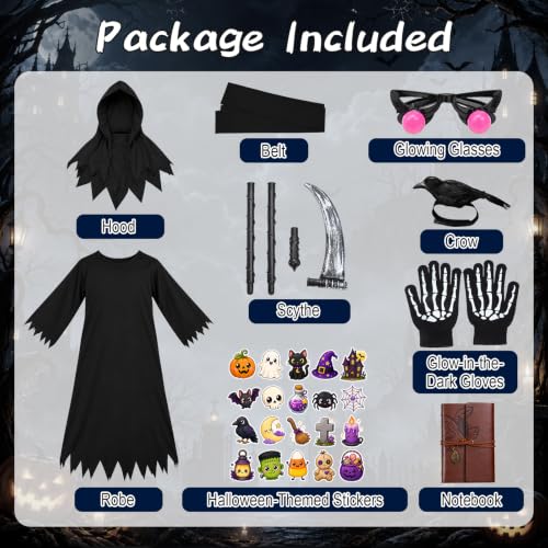 Lucky Merit 27 PCS Grim Reaper Halloween Costume for Kids Ages 5-12 - image 3