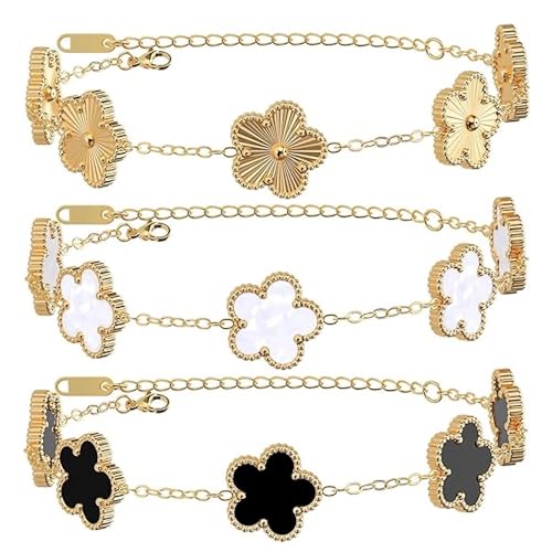 18K Gold Plated Clover Bracelet Set Dupes Bracelet for Women Flower Lucky Clover Bracelets Trendy Jewelry Birthday Gifts for Women/MoM/Friends/Besties/Sister