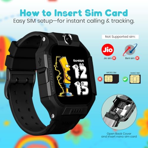 Image of GameSir Q18 Kids Smart Watch, 2G /3G Connectivity, Voice Calling, GPS Tracker, Two-Way Calling, SOS Function, Camera & Water Rasistence, Smartwatch for Kids - Boys & Girls - (Black)