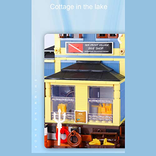 Haus Bausteine mit 5 Minifigurens, Modular Tauchshop Buildings Klemmbausteine Architektur Angelladen… – Bild 5