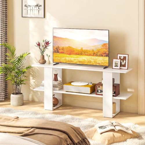 For 55 Inch Tv, White Entertainment Center With Open Storage