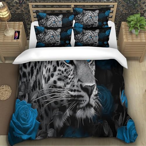 Housse de couette léopard 220x240 cm en microfibre avec 2 taies d'oreiller