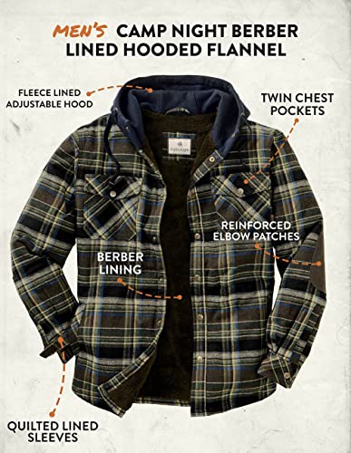 Legendary Whitetails Men's Standard Camp Night Berber Lined Hooded Flannel Shirt Jacket, Union Plaid, Medium #TOP3
