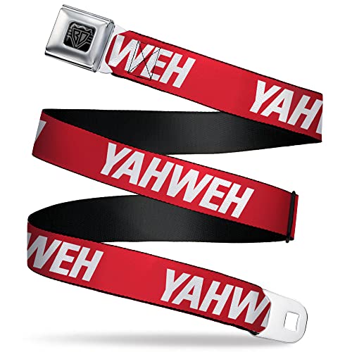 Buckle-Down Belt, Seatbelt Buckle Belt, Yahweh Text Red White, 32 to 52 Inches