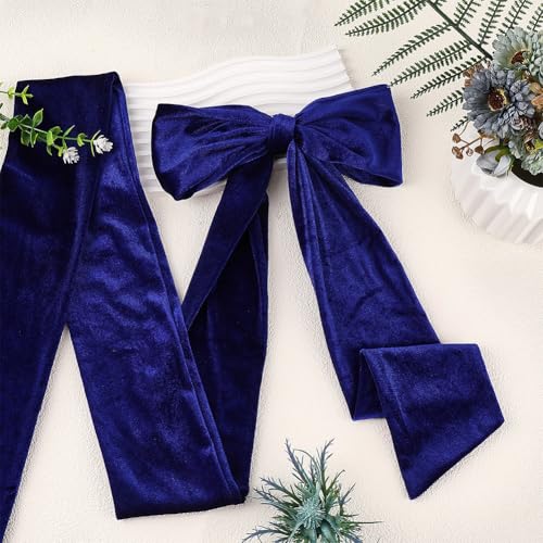 CRASPIRE Women Velvet Sash Belt Dark Blue Wedding Belt Tie Dress Sash Waist Bridal Neck Scarf Long for Prom Party Special Occasion Dress Bridal Sash Belt 99 x 3.9 inch Wide3