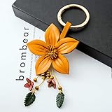 Giftale Handmade Leather Lily Flower Keychain Car Keyring Fob Tassel Orange Boho Decor