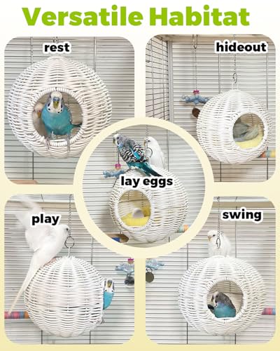 Image of Chewproof Steel Frame Bird Nest for Cage, Washable Small Bed Hammock | Bird Hideout Lay Eggs Parakeet Nest Sleep Rest, Parakeet Warm Bed House Hut for Lovebird, Canary, Budgie, with Cushion