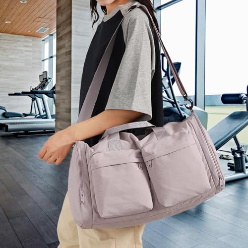 Travel Duffle Bag Water Resistant for Women and Men with Shoe Compartment Foldable Luggage Bag for Camping Workout Gym Sports, Pink2