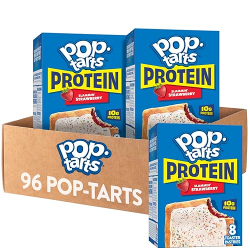Image of Pop-Tarts Protein Toaster Pastries, 10g Protein, Slammin' Strawberry (12 Boxes, 96 Pop-Tarts)