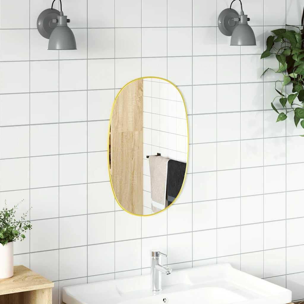 Wandspiegel Golden 50x35 cm mit stabilem PVC-Rahmen für Schlafzimmer, Bad, Flur und Garderobe, eleganter Dekorationsspiegel für Frisieren, Rasur und Reflexion, Wandmontage