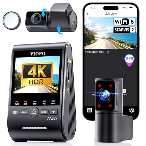 VIOFO A329S 4K 3 Channel Dash Cam, 4K Front + 2K Cabin Fisheye (210°) + 2K Rear, Power Saving...