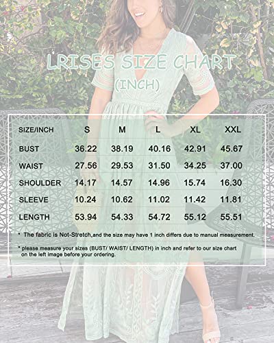 Image of LRISES Womens Lavender V Neck Embroidered Floral Lace Wedding Dress Short Sleeve Slit Bridesmaid Cocktail Party Maxi Dress