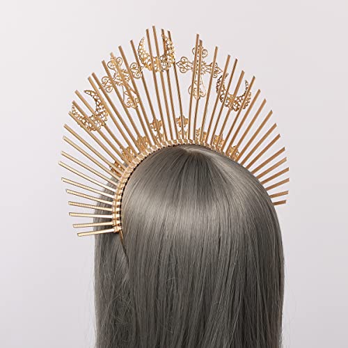 Gothic Halo Zip Tie Crown Headband Halo Headdress Feather Goth Headband Halloween Costume, Gold - Image 3