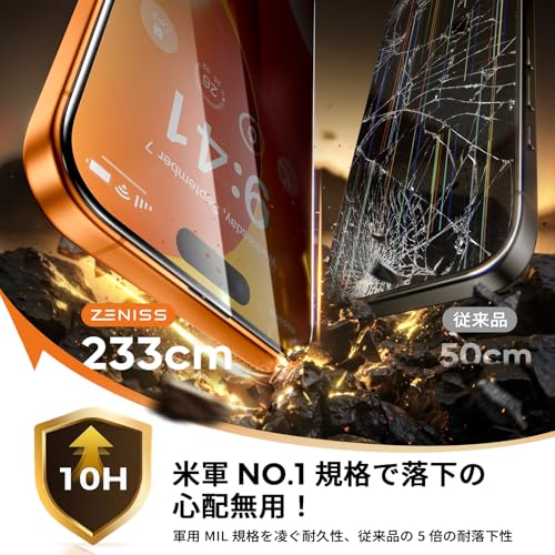 Image of Zeniss NeverBreak 9H+ Hardness for iPhone 15 Pro Privacy Screen Protector 12FT Military Grade Protection (Scratch, Shatter, Drop Resistance) Tempered Glass 6.1 inch, 2 Pack with De-Bubble Card, Black