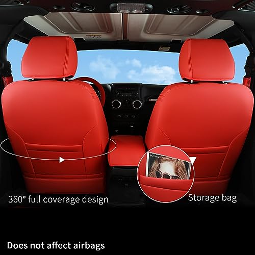 Image of GIANT PANDA Jeep Wrangler 4 Door JK 2013-2017 Full Set Car Seat Covers for Sahara Sport Rubicon Unlimited Willys Wheeler Altitude, Customized Faux Leather - (Red)