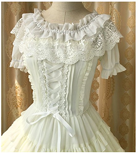 Smiling Angel Women Lolita Frilly Chiffon Crop Top Blouse White/Black/Wine Red/Blue/Apricot Puff Sleeve Lace Bottoming Shirt #TOP2