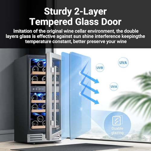 BODEGACOOLER 15 Inch Dual Zone Wine Cooler,Wine Fridge with Double-Layer Glass Door,30 Bottles Wine Cooler Refrigerator with Digital Temperature Control and Temperature Memory for Home Bar - Image 5