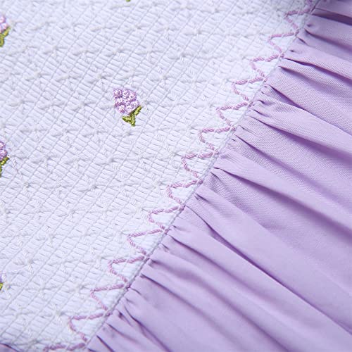 Girls Toddler Purple Sweet Summer Hand Embroidered Smocked Midi Dress Clothes Size 2 3 4 5 6 8 10 12 144