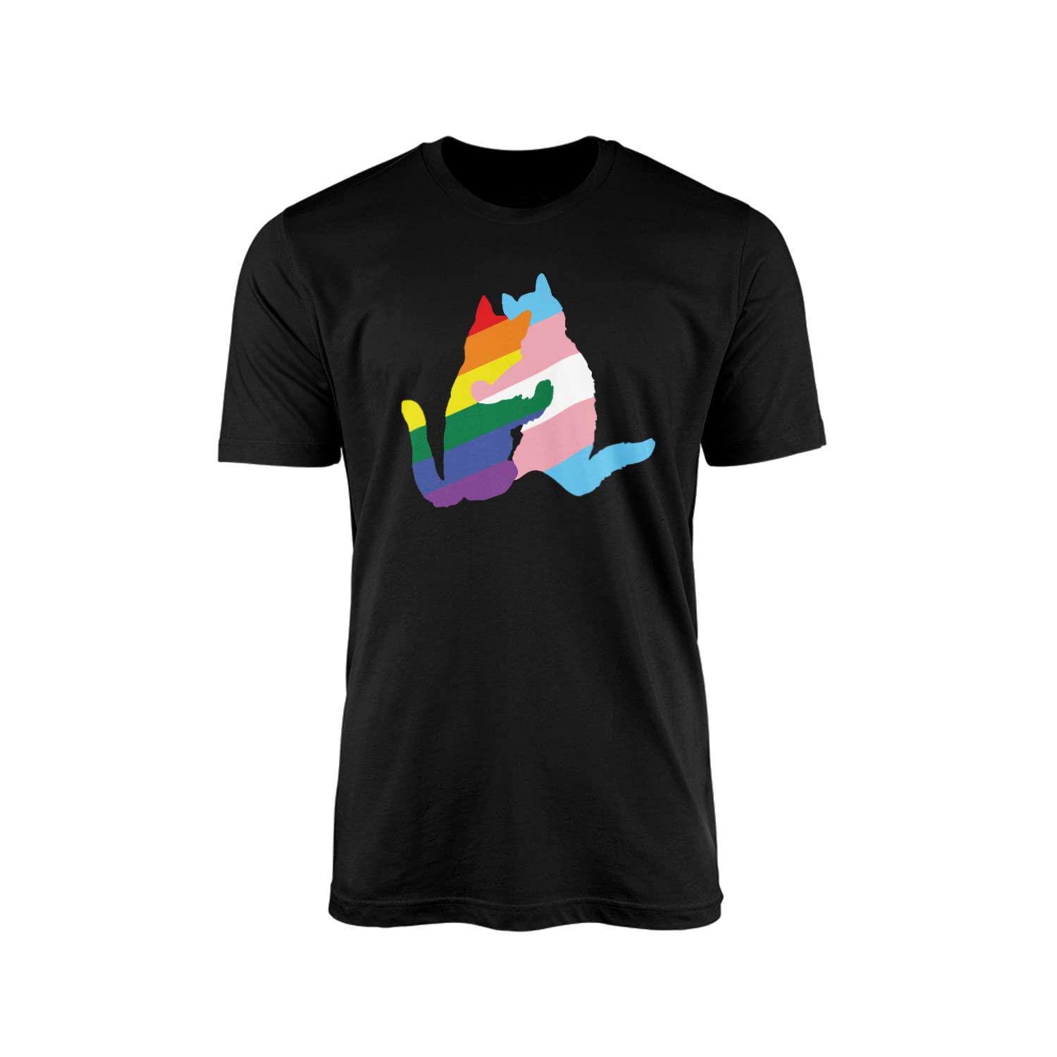 Smartypants Women's Black Pride Cat Couple T-Shirt - Lgbt Flag Rainbow Lesbian Gay Transgender Bisexual Men Non-Binary Pansexual Clothing Clothes Accessories Lgbtq Gifts Presents (, Small)