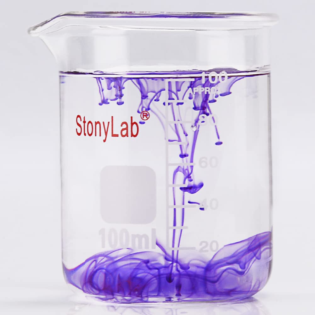 stonylab Glass Beaker 1 Pack Borosilicate Glass Graduated Low Form Griffin Beaker with Pouring Spout, 100 ml
