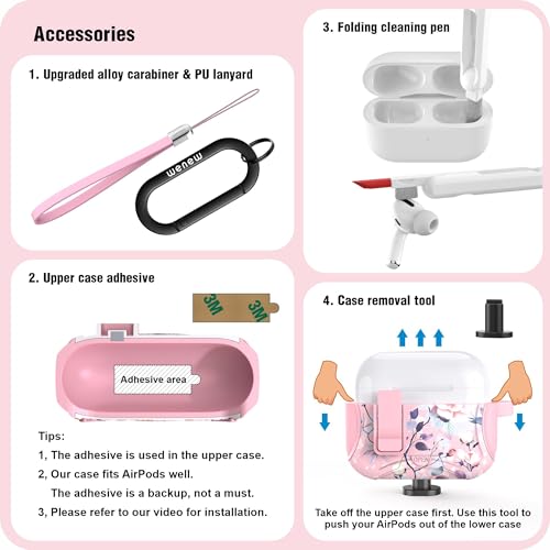 wenew Compatible with AirPods Pro 3 Generation (2025) Case Cover with Phone Stand, Cleaning Kit, Lanyard, Compatible with Magsafe, Magnetic Automatic Lock iPod Pro 3 Case (Pink 2, AirPods Pro 3) by wenew - Used condition - Image 7