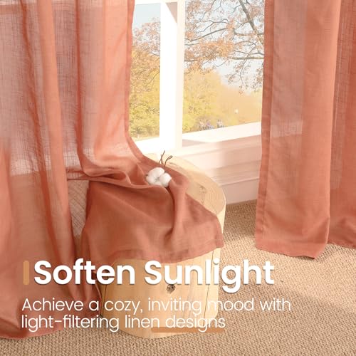 Image of BGment Terracotta Linen Curtains 60 X 84 Inch Length, Wide Semi Sheer Drapes for Living Room Bedroom Dining Decor Rod Pocket Lightweight, 2 Panels Set, Each 60 Inch Wide