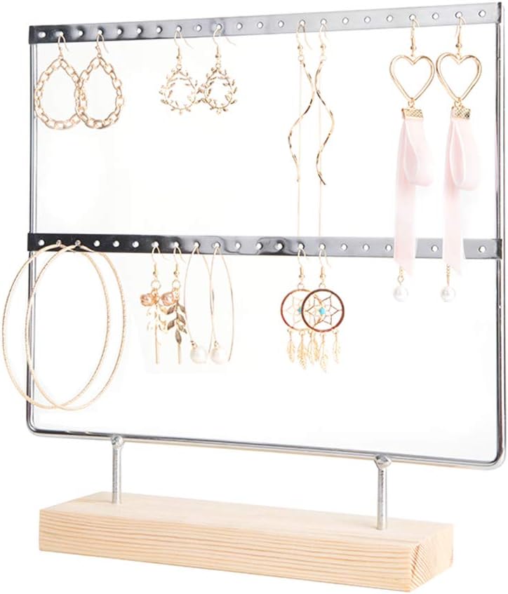 lemonadeus Earring Holder for Hanging Earrings Earring Stand Tree Display Stand Ear Stud Holder Jewelry Tower with Wooden Tray Dish (White（66 Holes 3 Layers）) : Clothing, Shoes & Jewelry