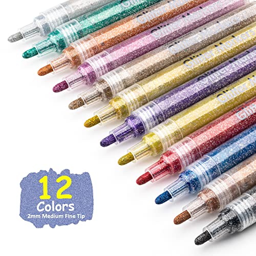 Glitter Markers Pens for Kids Adults Painting, Glitter Metallic Paint Pens for Halloween Christmas Greeting Cards, Art Drawing, Posters, Albums, Scrapbooking (12 Metallic Colors / 2mm) Glitter Markers Pens for Kids Adults Painting, Glitter Metallic Paint Pens for Halloween Christmas Greeting Cards, Art Drawing, Posters, Albums, Scrapbooking (12 Metallic Colors / 2mm)