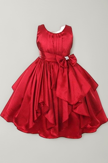 Girls Knee Length Satin Birthday Dress