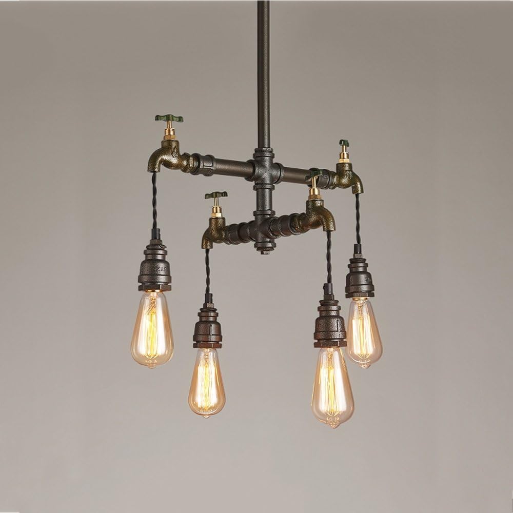 SYAXVOM Chandelier Ceiling Light Pendant Lights Loft Vintage Industrial Wrought Iron E27 Edison Lamps Water Pipe Max 40W