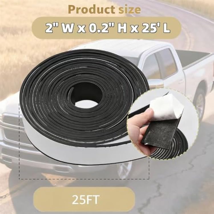Truck Cap Seal Rubber 25FT for Truck Cap 200 lbs or Less, EPDM Rubber, Canopy Seal, Camper Shell Seal (2 W x .200 H x 25' L)