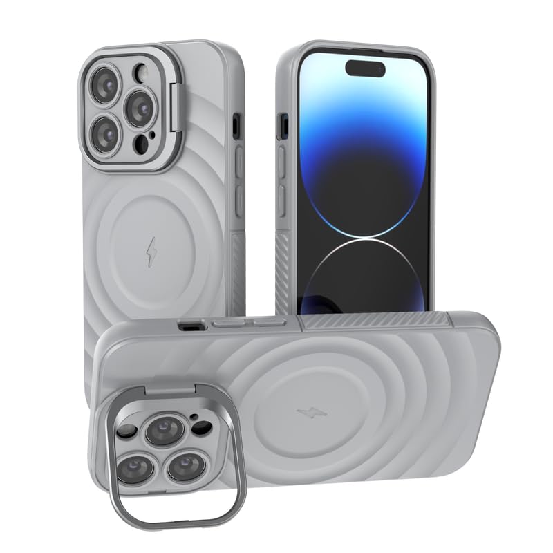 Image of LuxuryKase Shockproof Case for iPhone 14 Pro | Ripple Pattern | Camera Protection | Inner Velvet Fabric Lining | Protective Cover with Enhanced Grip & Wireless Charging Support - Grey