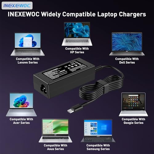 Image of Universal 65W USB C Laptop Charger Compatible with Lenovo,HP, Dell, Acer, Asus, Samsung, Google and More, for Office, School, and Family