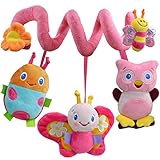 Material: Terciopelo y tela Happy Cherry - Juguetes Colgantes Espiral Animales para Cuna Cochecito bebés niños niñas Arrastrar con Sonidos - Rosa