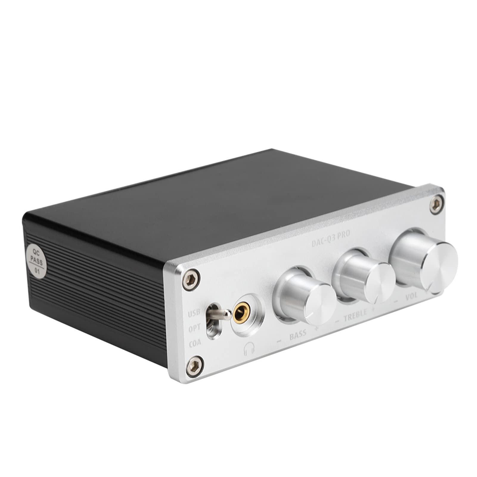 Lazmin Decodificador de Audio DAC, DC 5V Fibra/Coax + Entrada PC-USB Amplificador de Audio Digital con función de Amplificador de Auriculares, Soporte para Auriculares de 3,5 mm(Plata)