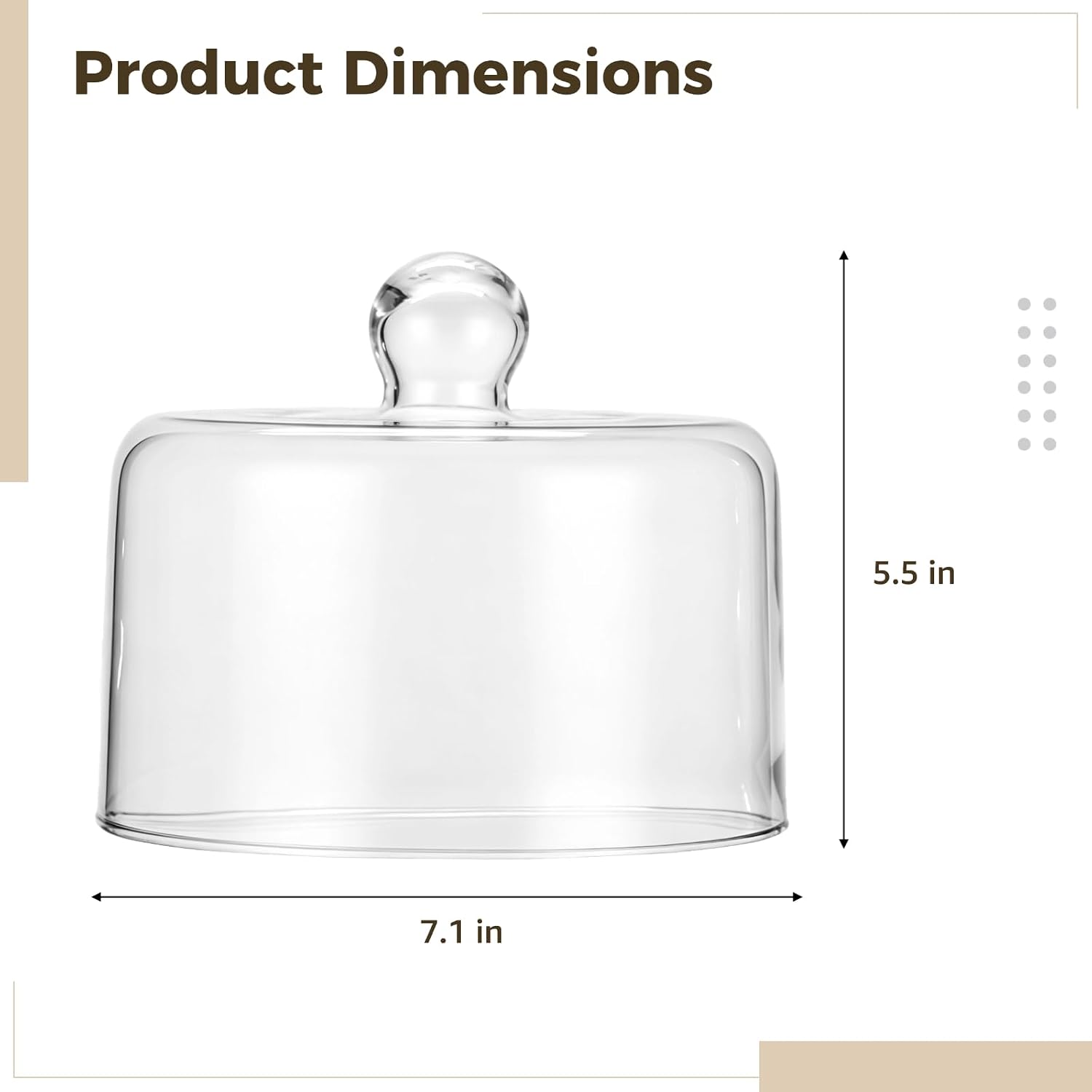 Glass Cake Dome, Glass Dome, Cake Cover, Transparent, Ideal for Desserts, Fruits, 7.1 x 5.5 inch