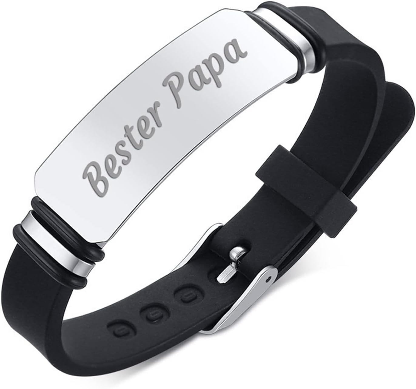 Daesar Men's Bracelets Stainless Steel Silicone Dog Tag Engraved Bester Papa Mens Bangle Bracelet ID Bracelet for Father Gift
