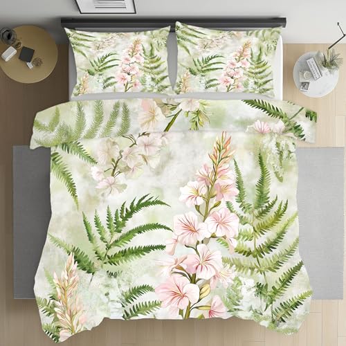 Linge de lit microfine 140x200 cm imprimé floral botanique avec finitions zippées