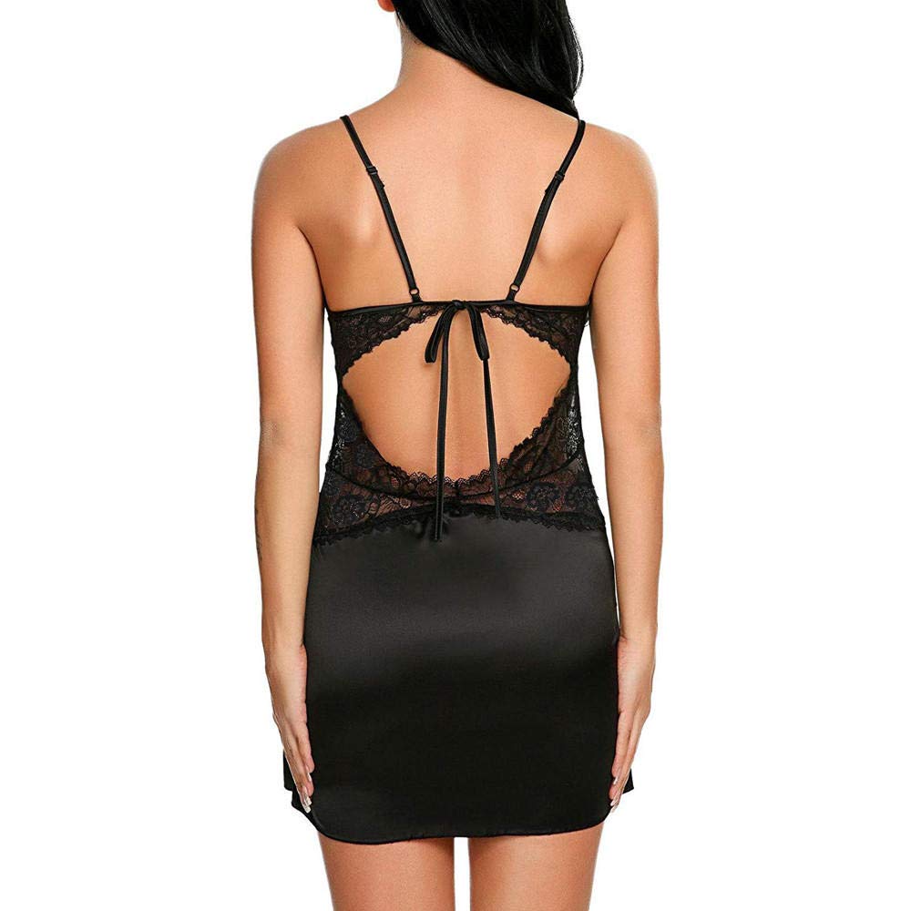 Lencería de Mujer Lencería Sexy Mujer Satén Slip Ropa Interior Sexy Babydoll Vestido con Conjunto de lencería Disfraces Sexy (Negro 3XL)