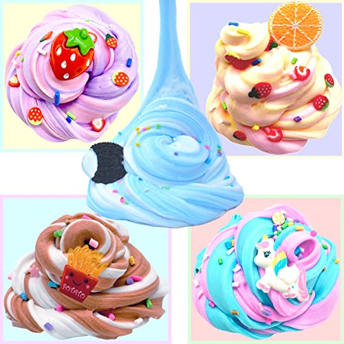 5 Pack Butter Slime,Pink Strawberry, Blue Ice Cream, Coffee Cotten Candy Slime With Dual Colors, Super Soft And Non-Sticky, Birthday Gifts For Girl And Boys #TOP3