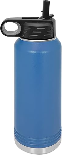 Miniatura 2 de LaserGram Botella de agua de doble pared abatible de 40 onzas con pajilla, tiburón martillo, grabado personalizado incluido (azul oscuro)